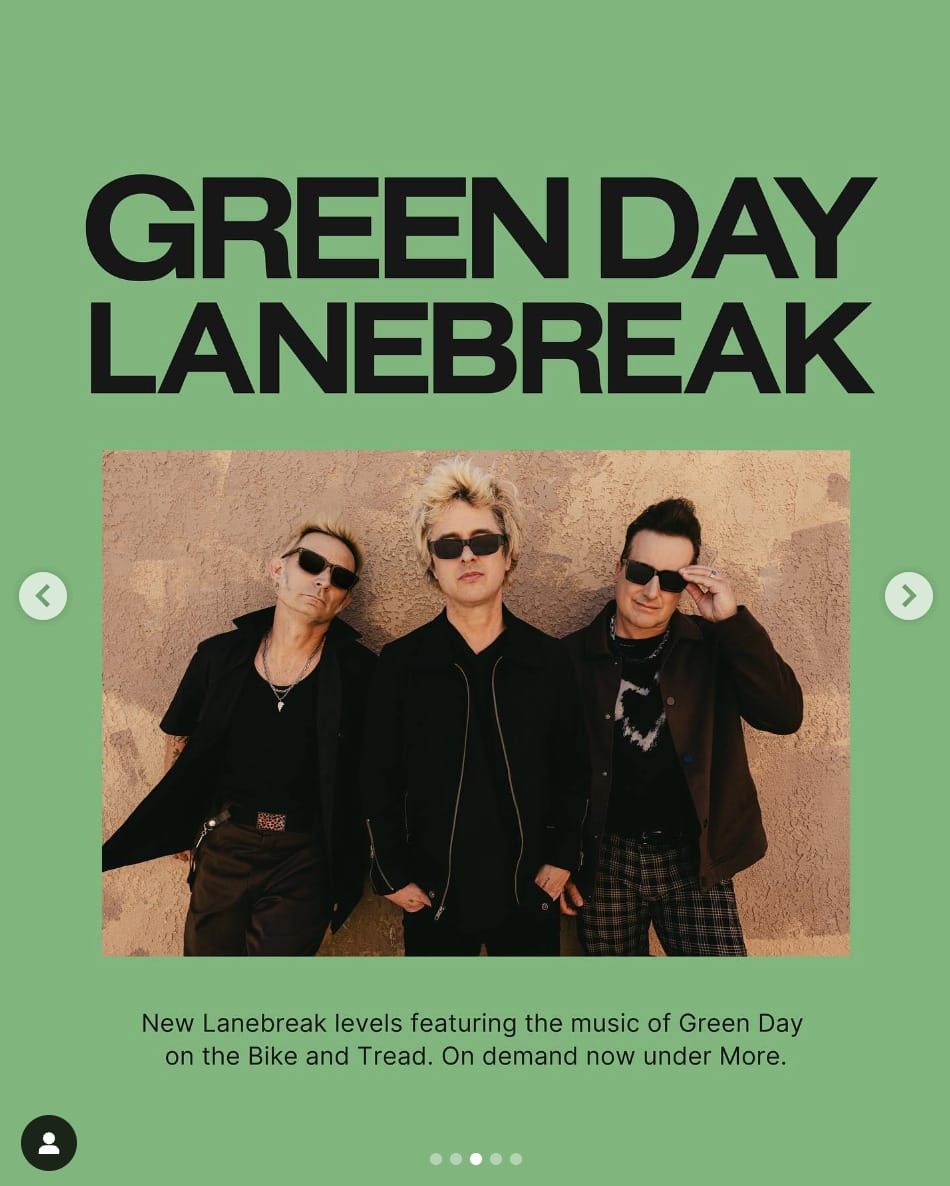 Peloton’s “This Week at Peloton” Instagram post highlighting Green Day Lanebreak classes. Image credit Peloton social media.